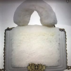 White Fur Plush Shoulder Handbag